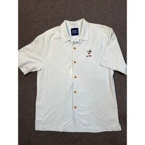 #A056 Tommy Bahama Disney Parks Mickey Mouse 100% Silk Camp Shirt Blue Medium